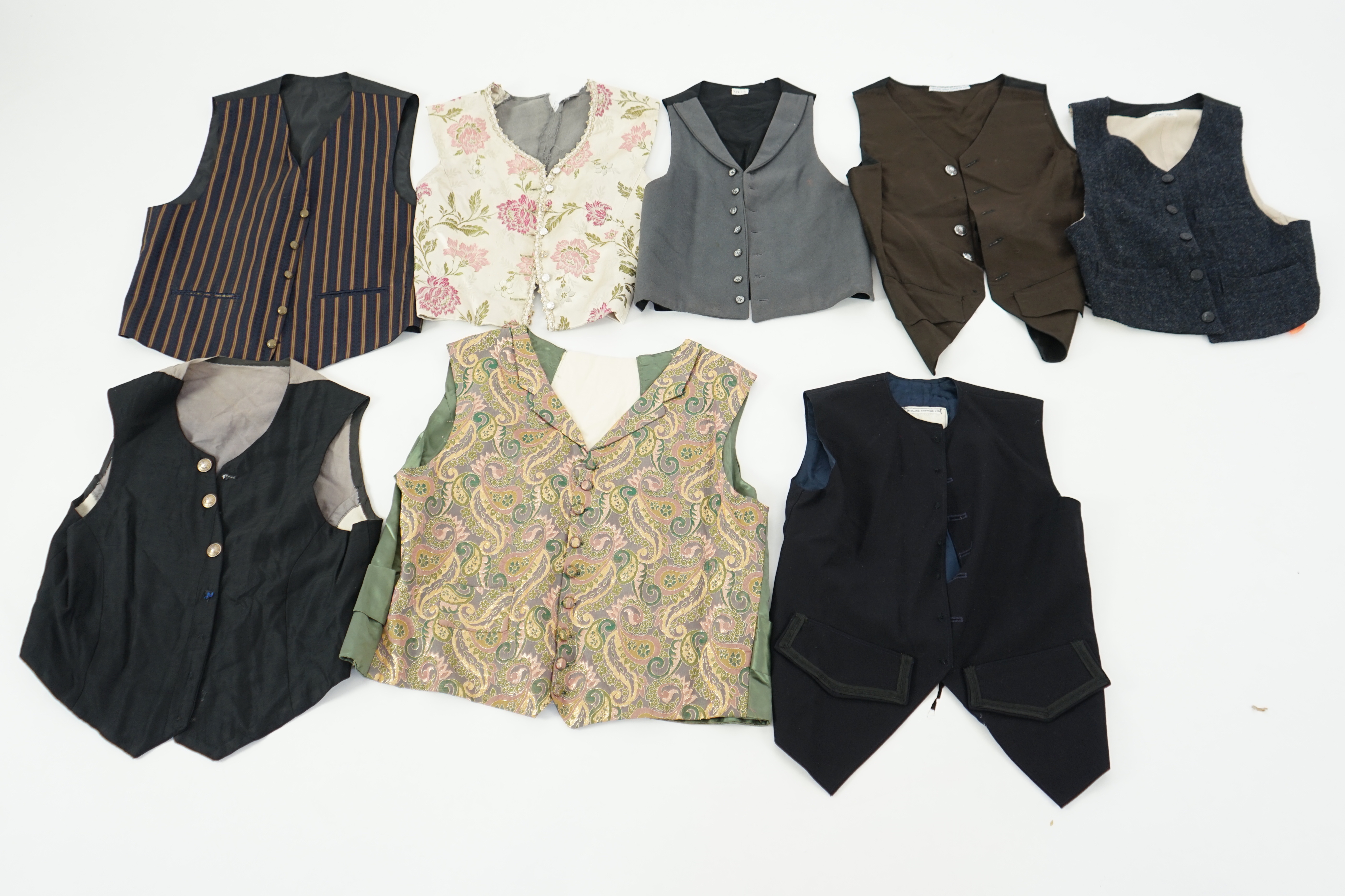 Eight men's assorted period waistcoats. Ex Pavilion Opera Sale